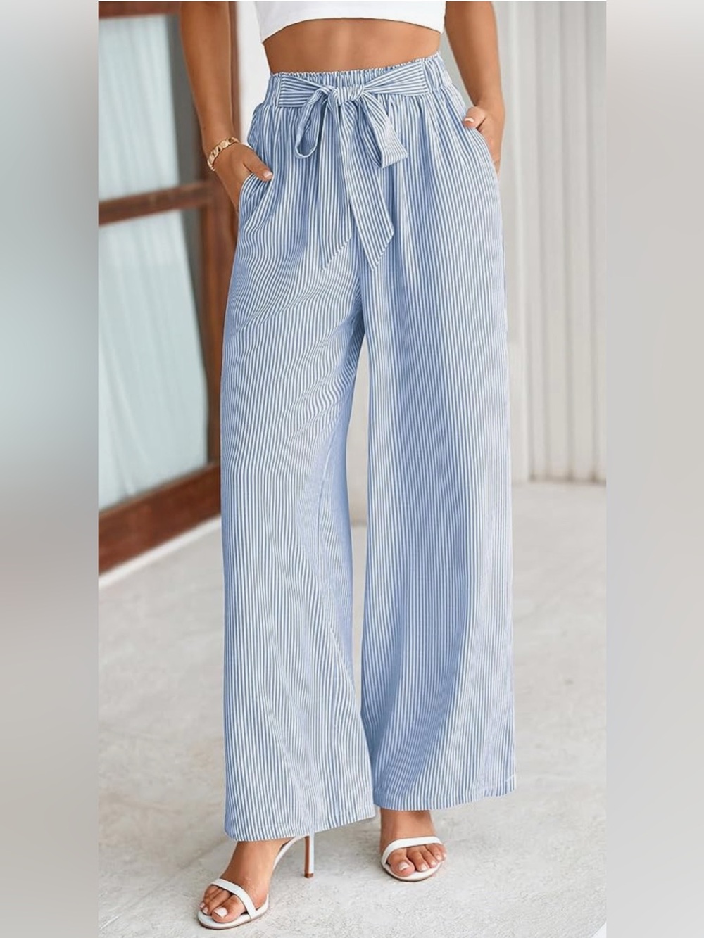 Navy Striped Palazzo Pants-Sz XXL